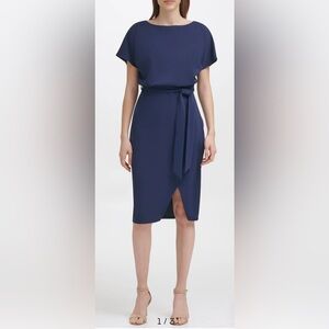Kensie Navy Wrap-Front Pencil Skirt